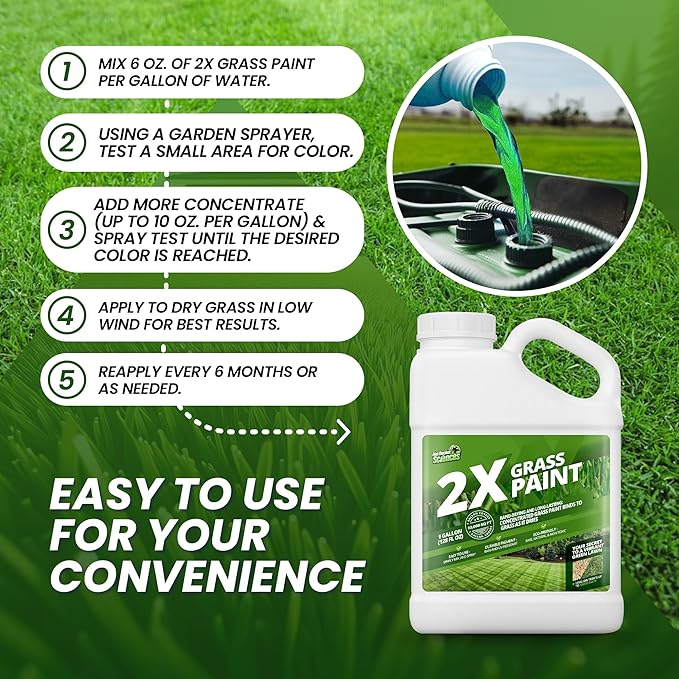 2X Green Grass Paint for Lawn, Ideal Turf Paint for Grass & Green Lawn Paint to Renew Discolored Lawns, Concentrated Grass Spray Paint, Green Grass Lawn Spray for Vibrant, Green Lawns, 1 Gallon
