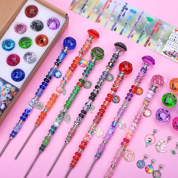 VICTLOV Crystal Suncatcher Making Kit, European Large Hole Beads, Snowflakes, Butterflies, Glass Balls for Garden Decoration, DIY Outdoor Hanging Ornaments (266Pcs Diamond+Ball+Alloy F)