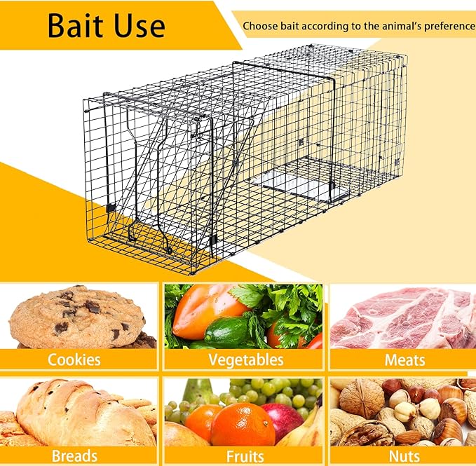 Heavy Duty Live Trap 37x13x14.5 Inch Steel Collapsible with Humane Trap Release Door for Stray Cats, Raccoons, Skunks, Groundhogs, Armadillos and Other Live Animals.