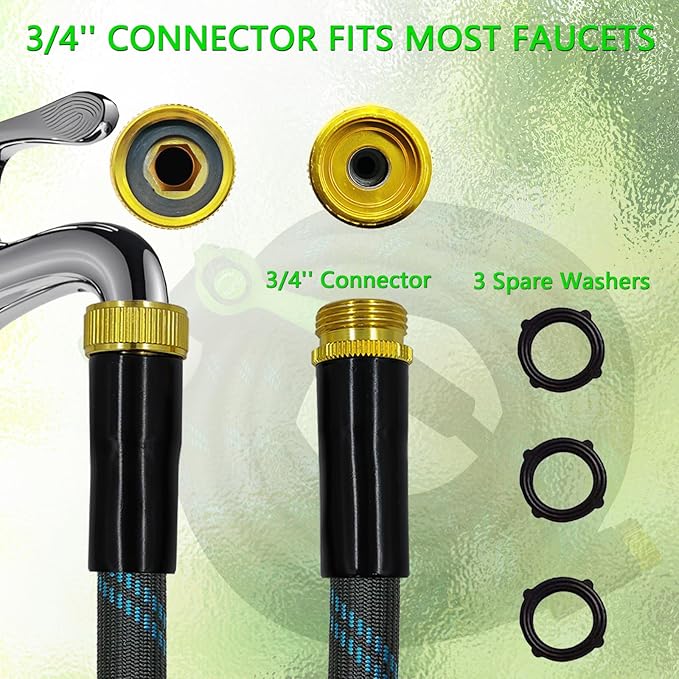 Garden Hose 50FT, NON-EXPANDABLE Heavy-Duty Flexible & Lightweight Water Hose with 10-Function Nozzle, No-Kink, Leak-Proof, Solid Fittings for Car, RV Marine Camper, Outdoor, Yard, Lawn