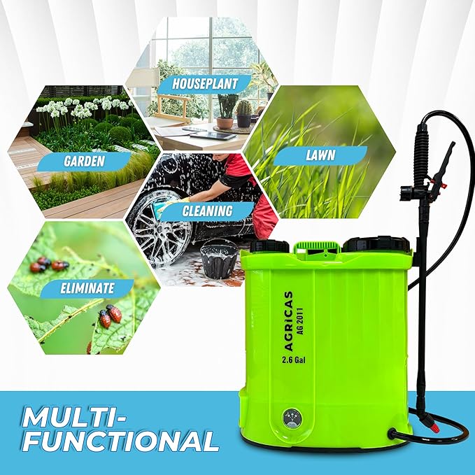 Battery Powered Backpack Sprayer 2.6 Gallon, Adjustable 0-100 PSI Pressure, Compatible with Makita 18V Battery, 7 Nozzles, Telescopic Wand, Charger Included, Electric Sprayer, Lawn & Garden Use