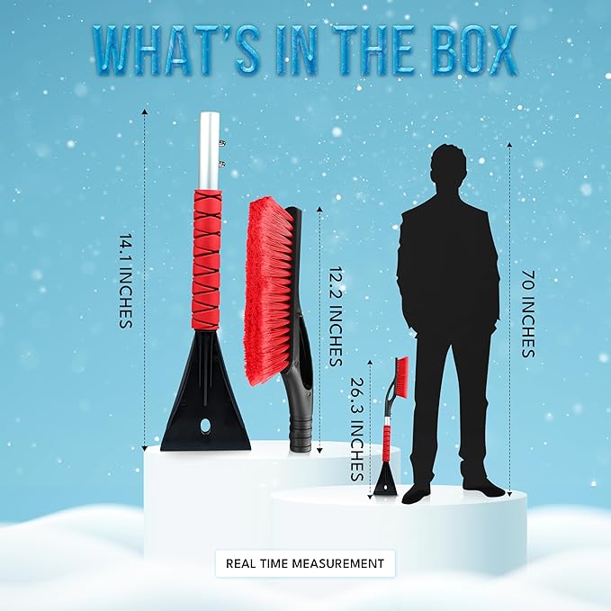 EcoNour 27" Car Snow Brush and Ice Scrapers for Car Windshield (Red- 2 Pack) | Scratch Free Bristle Head Snow Brush & Tough Window Snow Scraper with Aluminium Body