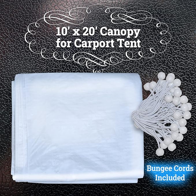 YardGrow 10x20 FT Carport Replacement Canopy Cover Garage Shelter Outdoor Carport Canopy Top Tent Shelter Tarp, Canopy ONLY (White)