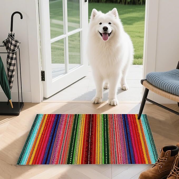 Door Mat,Mexico Stripes Welcome Mat Indoor,Ethnic Colorful Stripes Non-Slip Outdoor Entry Mat for Home Entryway, Low Profile Floor Rugs for Entry Patio, Porch, Hallways 30 x 17 Inch