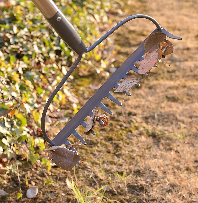 Garden Rake, 5 FT Metal Rake for Lawns Level Head Rakes with Stainless Steel Handle for Loosening Soil