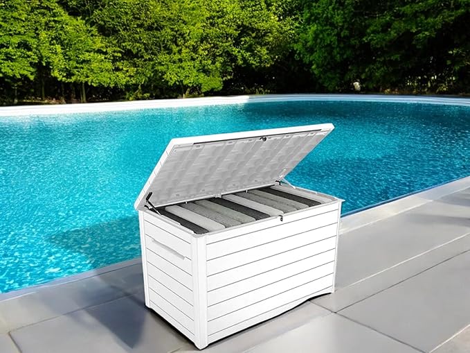 230-Gallon XXL Weather Resistant Resin Deck Storage Container Box, Outdoor Patio Garden Furniture (White)