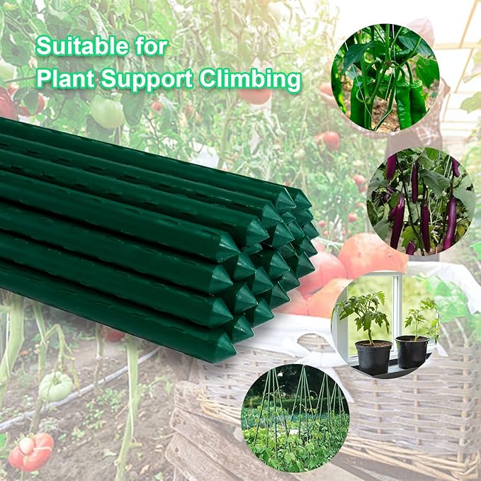 25pcs Steel Plant Stakes 4 Feet,Sturdy Plant Sticks, Plastic Coated Metal Garden Stakes Supports Climbing for Tomato, Bean, Flowers, Tree Potted