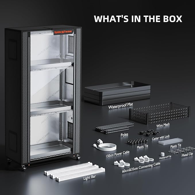 Spider Farmer 2025 Plant Stand with Grow Lights, 4-Tier Plant Shelf with 6Pcs 2ft Full Spectrum LED Lamp and Grow Tent, for Veg Seed Starting Plants Growth Greenhouse 28Lx14Dx59H (Update)