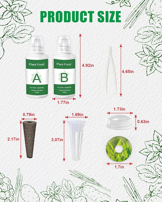 51Pcs Hydroponic Pods Kit:Supplies for Aerogarden Pods,12 Grow Sponges,12 Grow Baskets,12 Pod Labels,12 Grow Domes,with 200ml Plant Food Nutrient,1 Tweezers - Hydroponics Supplies for Most Brand