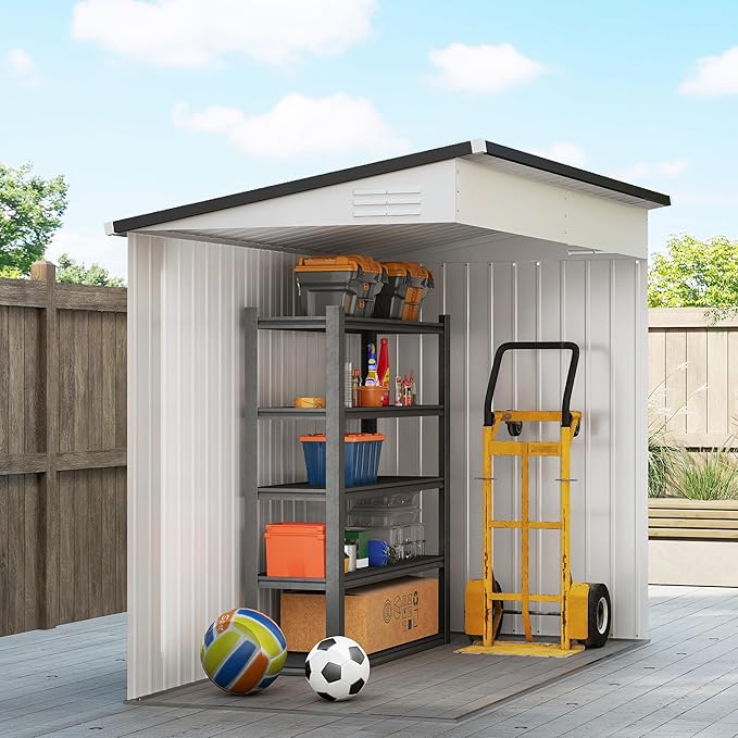 Outsunny 4' x 8' Metal Outdoor Storage Shed, Lean to Storage Shed, Garden Tool Storage House with Lockable Door and 2 Air Vents for Backyard, Patio, Lawn, White
