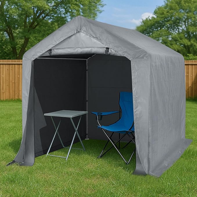 Outvita Outdoor Portable Storage Shed Tent, 6x6 ft Waterproof Carport with Roll-Up Zipper Door and Durable Galvanized Steel Frame, Ideal for Motorcycle, GTV, Bike, Wood Tool Lawn Mower Storage