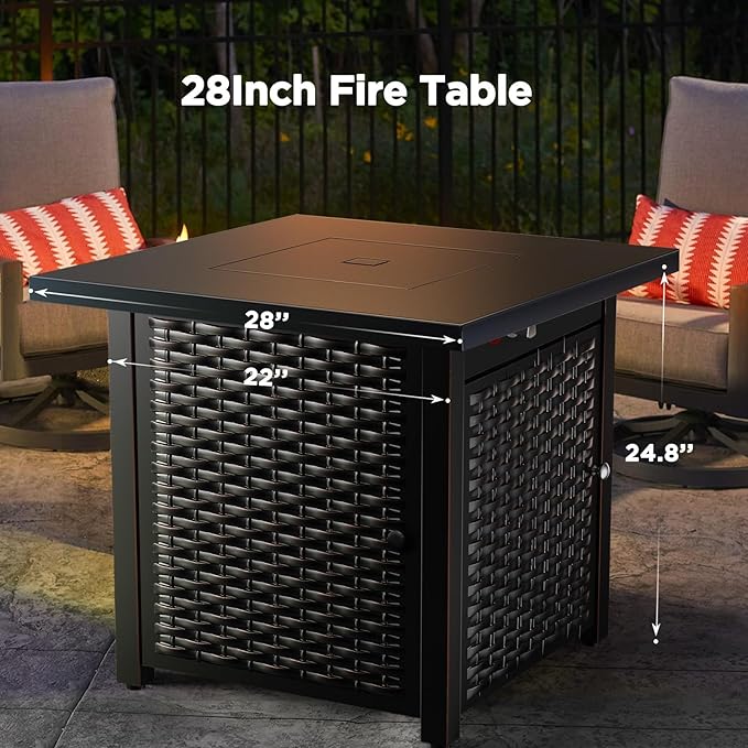 Ciays 32 Inch Propane Fire Pit, CSA-Listed Outdoor Gas Fire Pits 50,000 BTU Steel Fire Pit Table with Lid, Add Warmth and Ambience to Gatherings and Parties On Patio Deck Garden, Black, CIFPT4B