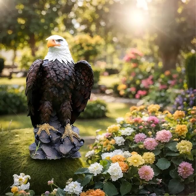 American Eagle Statue Bald Eagle - Large Hand-Painted Resin Garden Sculptures & Statues Outdoor Bird Figurines, Majestic American Freedom 4th of July, Decor for Indoor, Patio, Office, 24Β½"