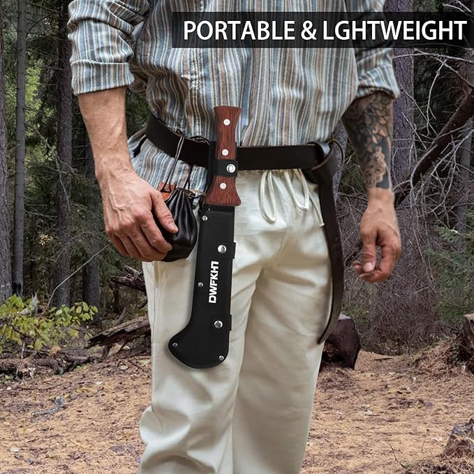 Billhook Sickle Machetes, 15.6" Sharp Machete for Yard Work, Machete for Cutting Trees Heavy Duty, Gardening Machetes with No-Slip Wood Handle and Nylon Sheath, Sickle Knife Machetee for Grass