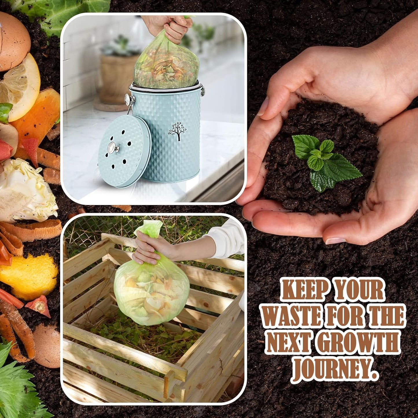 AOSION Countertop Compost Bin Kitchen,Odor Resistant Indoor Compost Bin with Lid and Compost Bags,Compost Bucket Composter Container for Food Waste,Blue