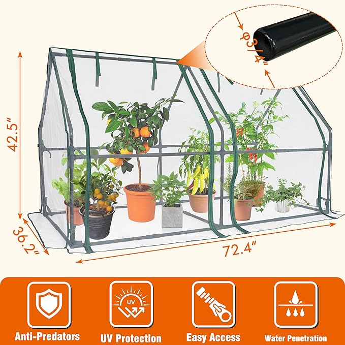 Gardzen Mini Greenhouse with Mesh Cover, Portable Outdoor Greenhouse, Enhanced Ventilation, Ideal for Spring, Summer & Fall 71.7"(L) x36.2(W) x42.5(H)