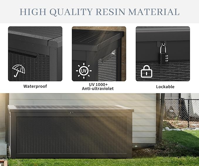 NUNU LAB 260 Gallon Outdoor Storage Box,Resin Large Sturdy Deck Box, Backyard Outside Storage Box Waterproof with Double Wall Panels,Package Delivery Box,Garden Box,Tool Box,Outdoor Hose Storage Bin