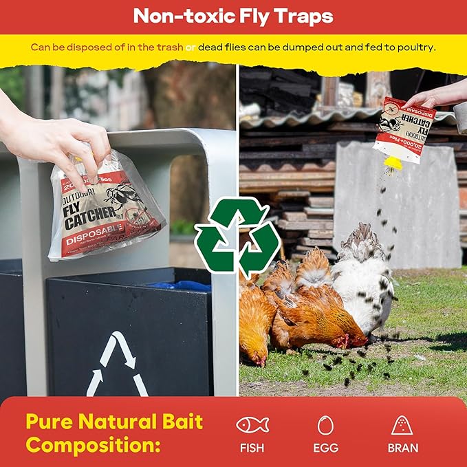 Fly Traps Outdoor Hanging with Natural Pre-Baited, Powerful Mosquito Repellent for Patio Disposable Fly Catcher, Fly Traps Outdoor - Controls Flies for Patio, Barns, Ranches (9 pcs)
