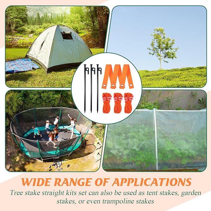 Sintuff 36 Pcs Heavy Duty Tree Stake Kits Stake and Support for Young Leaning Tree Anchor Straightening Kit, 15.8'' Support Straps, 11.8'' Steel Stakes, 13.12ft Rope(Orange, Black)