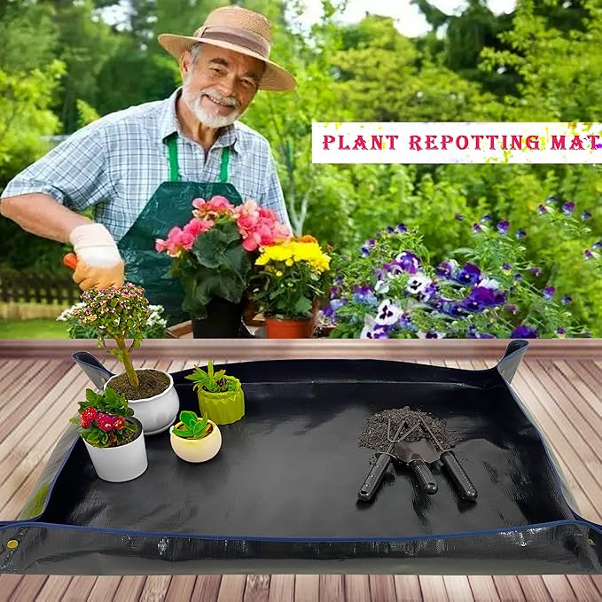 Extra Large 43in*30in Plant Repotting Mat, Waterproof, Foldable, Reusable, Black