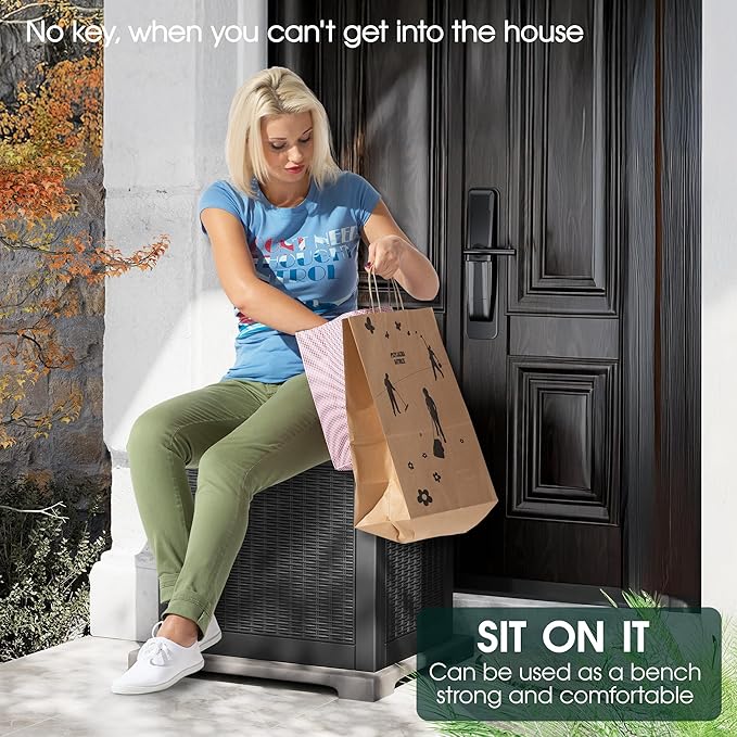 35 Gallon Outdoor Storage Box, Waterproof Resin Deck Box with Lockable Lid, Patio Furniture Side Table & Storage Bin for Package Delivery, Patio Cushions, Garden Tools, Pool Accessories, Black