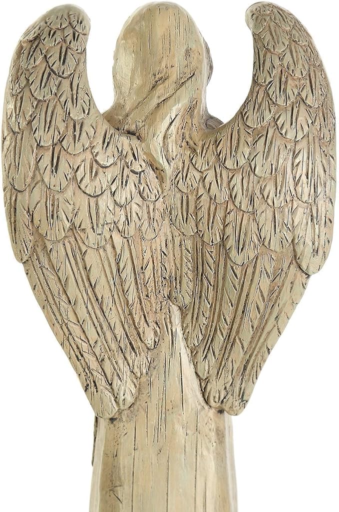 DUSVALLY Angel Statue, Memory Guardian Garden Decor, 10" H Waterproof Outdoor Angel Figurine Sculpture for Lawn & Yard (Praying, Holding The Bird)