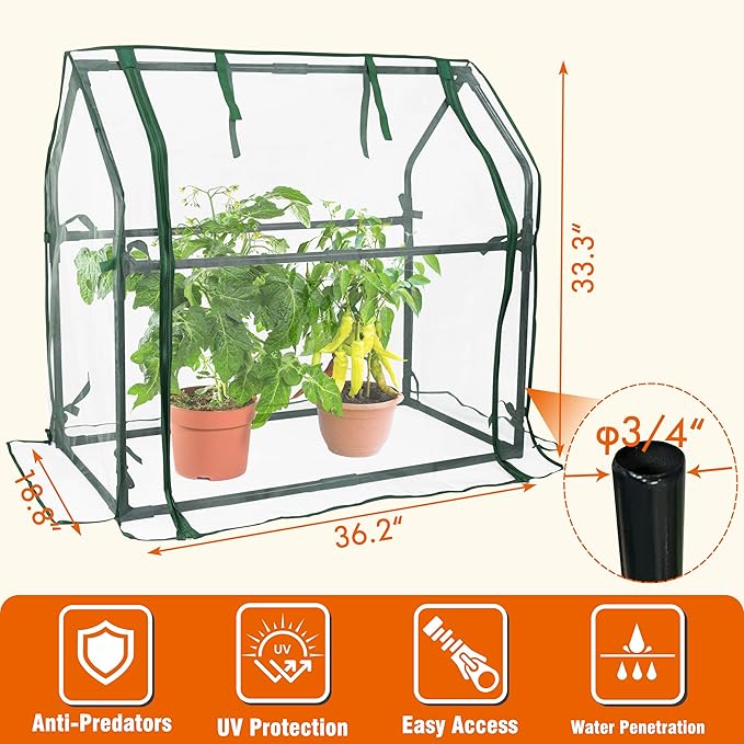 Gardzen Mini Greenhouse with Mesh Cover, Portable Outdoor Greenhouse, Enhanced Ventilation, Ideal for Spring, Summer & Fall, 36.2"(L) x18.9(W) x33.3(H)