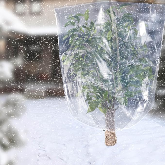 2 Pcs Large Winter Plant Cover Freeze Protection - 47.2" x 70.8" Plastic Plant Frost Bags with Drawstring, Transparent Waterproof Plant Shelter Coverings for Outdoors Garden Plants Shrubs Fruit Trees