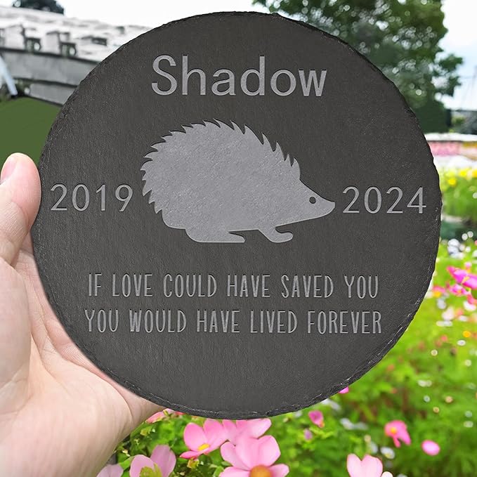 Hedgehog Memorial Stone Hedgehog Garden Statue - Hedgehog Memorial Gifts - Hedgehog Tombstone - Hedgehog Loss Gift - Loss of Pet Hedgehog - Round