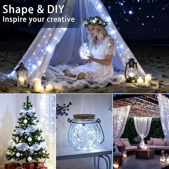 VOOKRY 8 Pack 30 LED Fairy Lights Battery Operated String Lights - 10 ft Mini Silver Wire Firefly Starry Moon Lights for DIY Crafts Wedding Party Table Centerpieces Bedroom Christmas(Cool White)