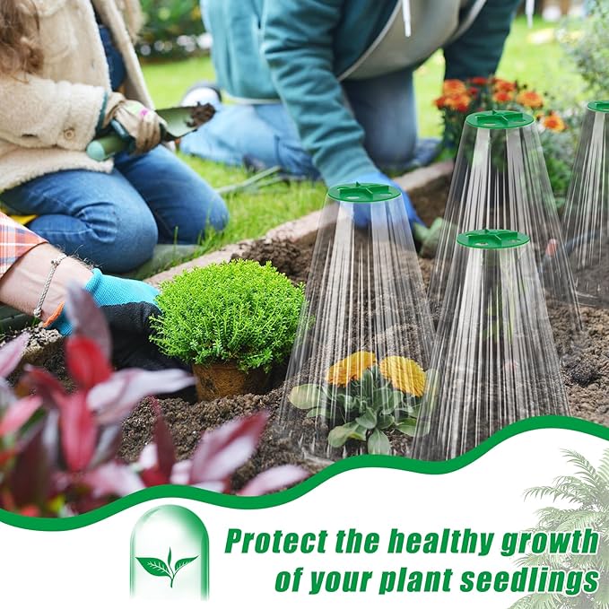 UQM 30 Pack Garden Cloches for Plants, Reusable Bell Plant Protector with Rotary Vent Cover, Garden Protection from Animals Snails Birds Chickens Insect, 9.44" H X 8.07" D (Clear)