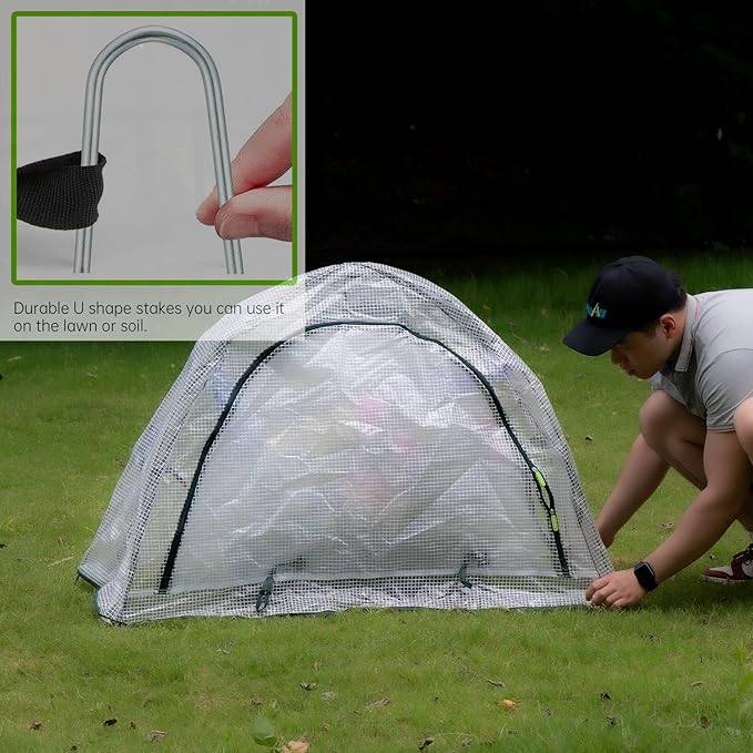 Pop up Greenhouse Tent Cover Tunnel Plant House,Large Gardening Flower Sunshine Room with Mesh Windows,Backyard PE Cover for Cold Frost Protector with Stakes and Rope Guys (Mini Size 45″x22″)