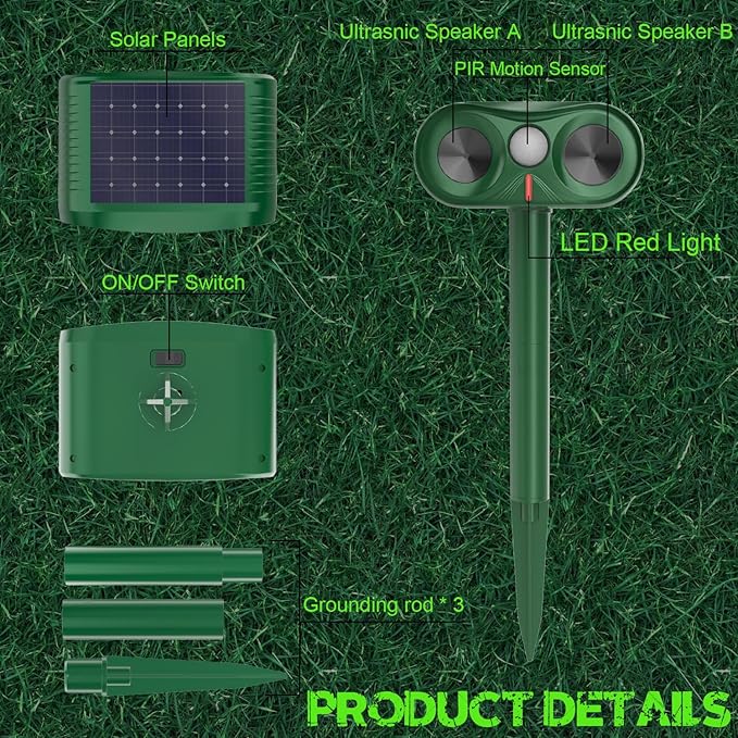 Powerful Cat Repellent Outdoor for Yard & Garden & Farm,Ultrasonic Animal Deterrent with Adjustable Sensitivity,Solar Pest Repellent, Racoon Squirrel Repellent Outdoor to Keep Unwanted Animals Away