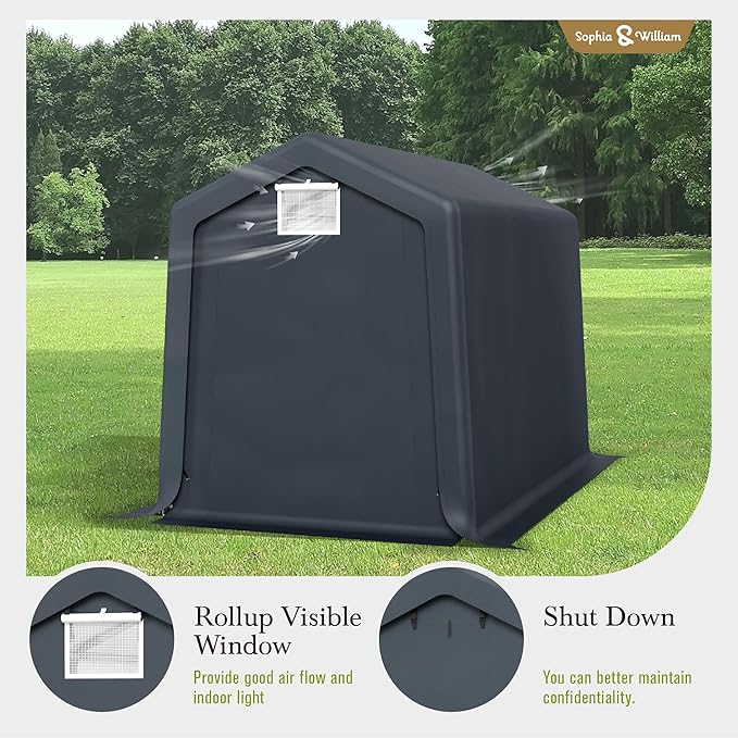 Sophia & William Outdoor Storage Shed Carport 6x10 ft Heavy Duty, Portable Garden Yard Car Port Shelter Storage Tent Garage with Roll Up Doors and Ventilation, Grey