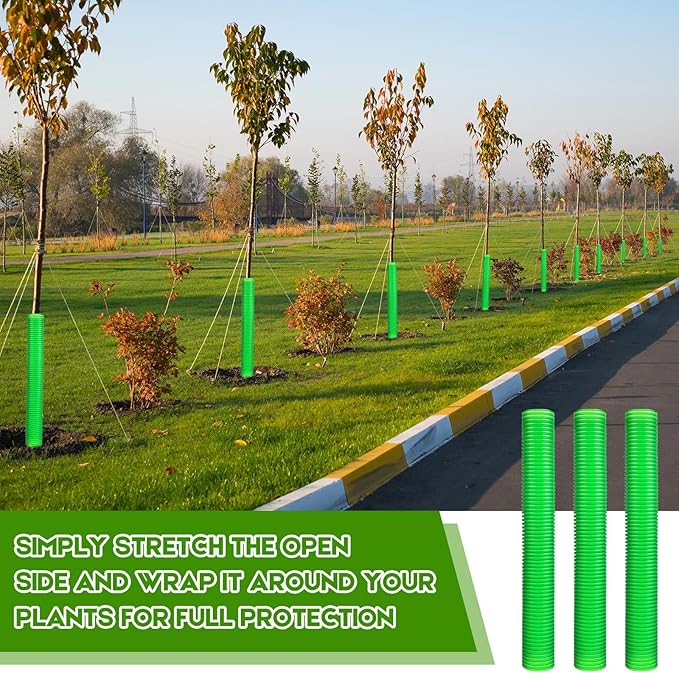 20 Pcs Corrugated Tree Guards Tubes Plastic Saplings Tree Trunk Protectors Wraps to Protect Bark from Deer, Sapling from Rodents, Mowers, Animals (15.7 x 2,Army Green)