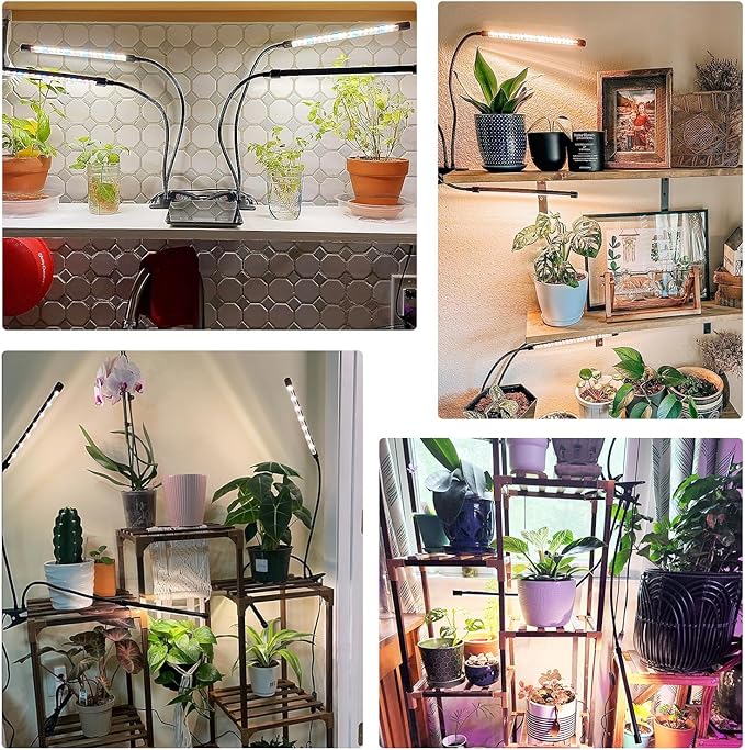 4 Heads Grow Lights for Indoor Plants, Full Spectrum LED Plant Lamps with Clips and 120 inch Cables for Seeding Growing(with Adapter)