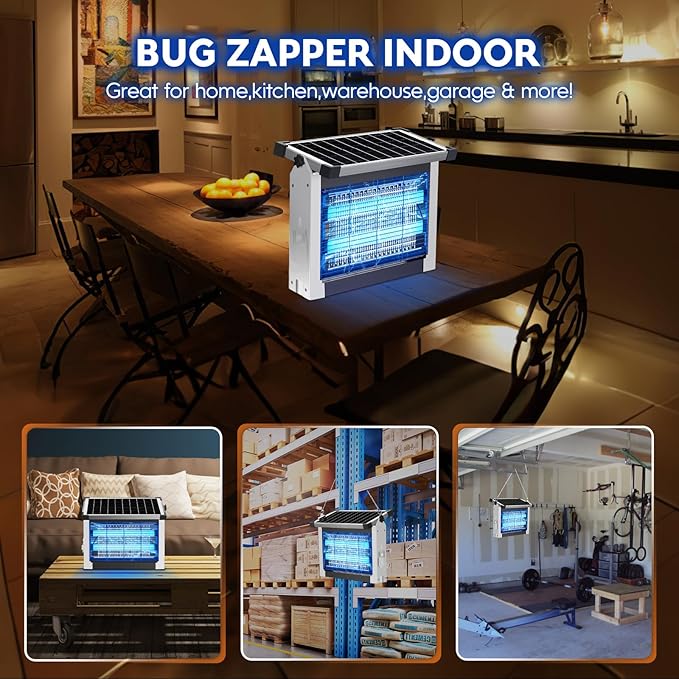 Solar Bug Zapper Outdoor, PhatroyYee Mosquito Zapper 4500V, Waterproof Portable Fly Zapper, Rechargeable Electric Mosquito Killer, Cordless Fly Insect Mosquitos Trap for Patio Yard Home Camping(White)