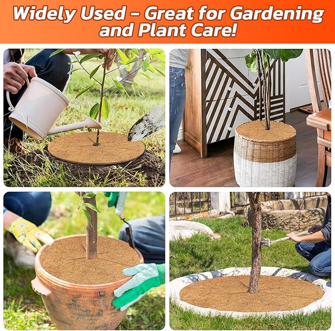 Legigo 4pcs Coconut Fiber Mulch Ring Tree Plant Protector Mat, 30 Inch Natural Coco Coir Tree Protection Ring Plant Pot Soil Cover, Tree Rings Disc Plant Cover for Indoor Outdoor Plants,Landscaping