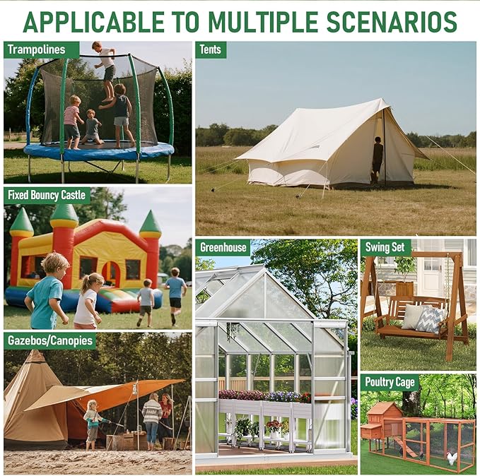 Ground Anchors Screw in – 4 Pack Spiral Tent Stakes heavy duty with Drill Socket & T-Handle, 12 Inch Trampoline Anchor with Hook & Ring Design for Tents, Sheds, Canopies, Swing Sets, Gazebo(4)