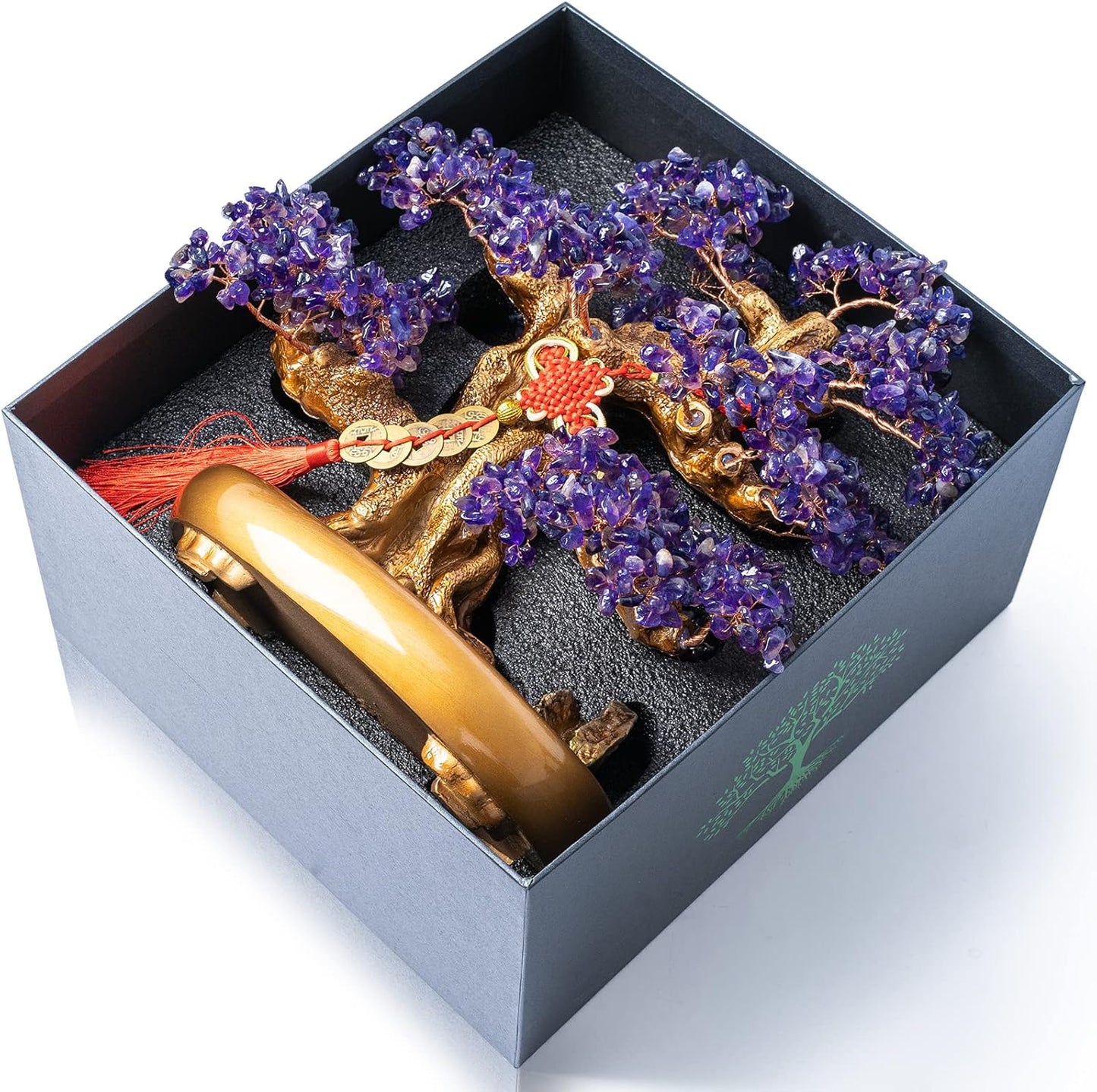 Natural Amethyst Gemstone Crystal Bonsai Tree of Life Large Feng Shui Money Chakra Tree for Luck and Wealth Desk Decoration(1,251 Gem Count)