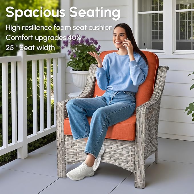 5 Pieces Patio Outdoor Furniture Set with Swivel Rocking Chairs,All Weather Wicker Rattan Patio Seating Sofa and Chair Set w/Glowing Table,Outdoor Conversation Sets for Deck Yard Garden,Red