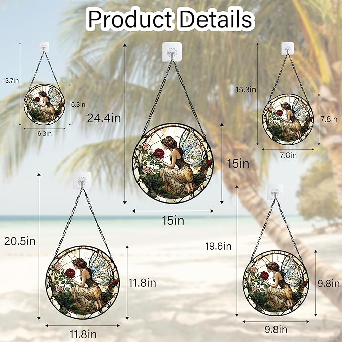 Stained Glass Window Hanging - Butterfly Flower Fairy Suncatcher for Door Terrace Garden Home Decor Yellow Green Plants Sun Catcher Birthday Gifts for Lovers Women Men Dad Mom Nana 11.8 in