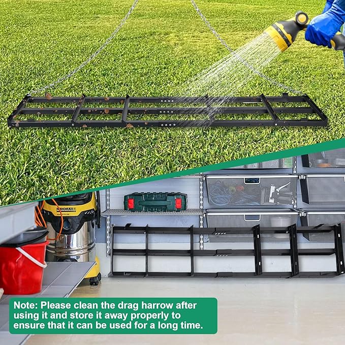 8 FT Drag Harrow Driveway Grader, Heavy Duty Power Rake w/ 6 FT Chain, Tow Behind Lawn Rake for ATV, UTV, Tractor, Mower, Land Leveler for Gravel, Sand, Soil, Hay