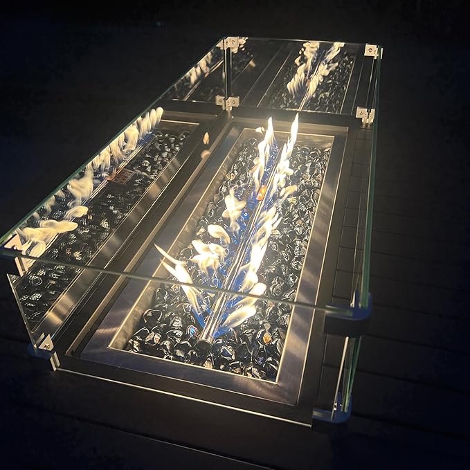 43.3 inch Outdoor Propane Fire Pit 2 in 1 Firepit Table Gas Fire Pit Table with Lid, Glass Wind Guard Rectangle Gas Firepit Table for Garden/Patio, CSA Certification (Dark Grey)