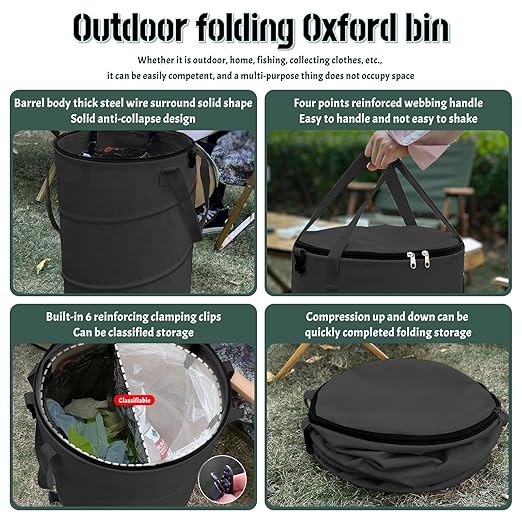 Pop up Camping Trash can with lid, 2-Pack Collapsible 24 Gallons Trash can with Sorting Clips, Garden Garbage Bag with Lid, Lawn and Leaf Bags - Reusable Yard Waste Bags (2Pcs-Black)