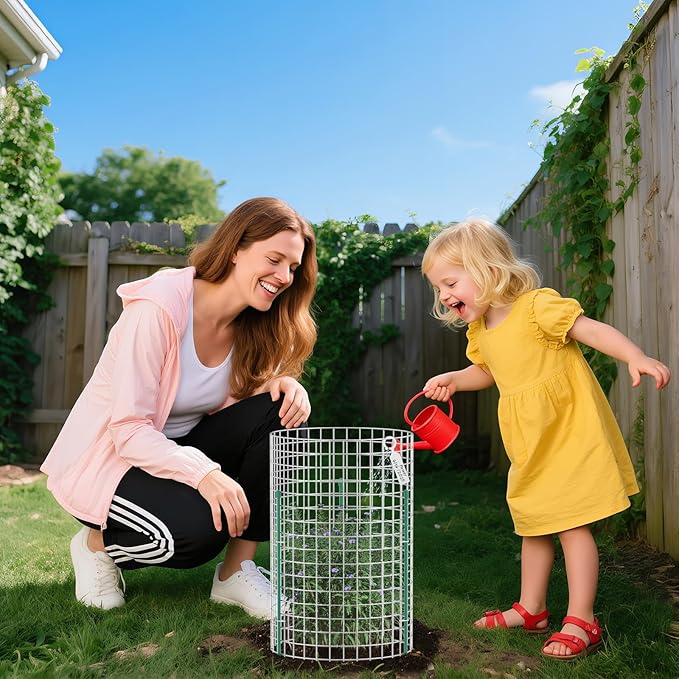 10-Set 12” x 24” Plant Protector from Animals, Hot-Dip Galvanized Metal Mesh Plant Cages, Dual-Secure with U-Stakes & Supports, Animal Barrier to Keep Rabbits & Chickens Out of The Graden