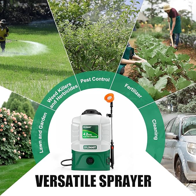 Battery Powered Backpack Sprayer 4 Gallon– No Leak & Padded Straps Electric Weed Sprayers in Lawn and Garden, 100PSI Power Sprayer with 41'' Telescopic Wand and 5 Nozzles, Translucent White