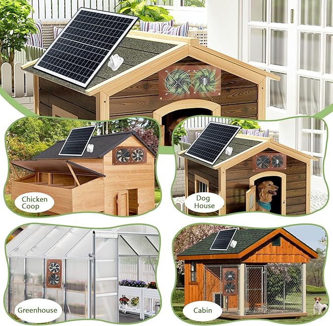 Zivif 20W Solar Panel Fan Kit, Dual 3500RPM Fans for Chicken Coop, Greenhouse, Shed, Intake & Exhaust, IP67 Waterproof, 360° Adjustable Mount, 8.8FT Cable