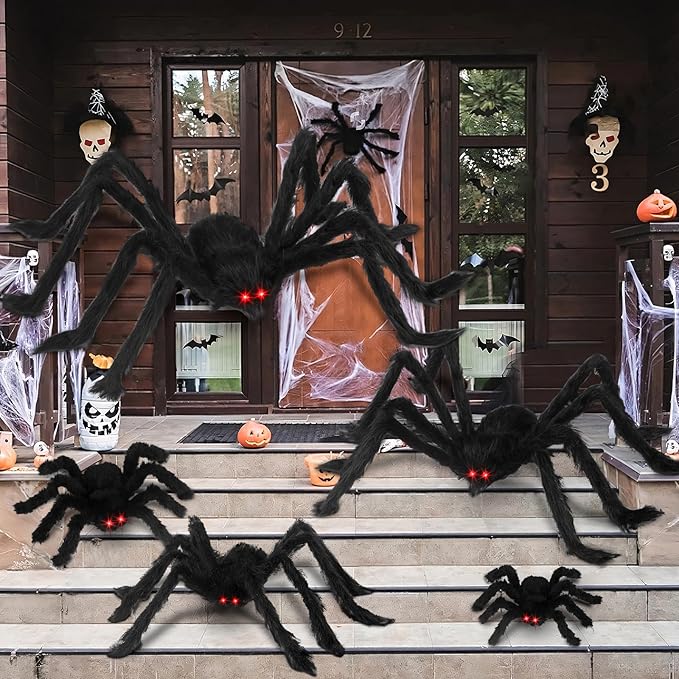 2PCS/6.5FT/78IN/200CM Halloween Giant Spiders Set: Acina Fake Large Hairy Spider Decorations, Scary Virtual Realistic Spider Props for Indoor Outdoor Creepy Decor Black