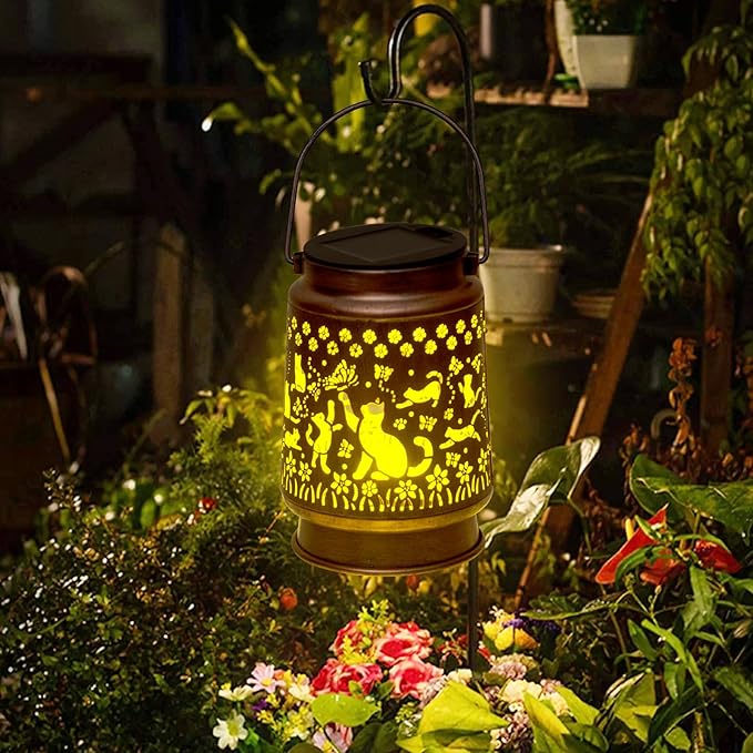 Cat Lover Gifts for Mom/Women//Grandma/Sister,Cat Solar Light Gifts Mother Day Gift Solar Lanterns Outdoor Waterproof Cat Lights Led Mason Jar Hanging Lamps Decor for Garden Yard Patio